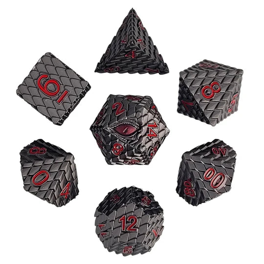 Dragon's Gaze Gunmetal Metal RPG Dice Set D&D Accessory Forged Gaming | Red Claw Gaming