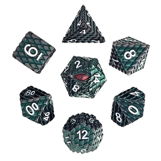 Dragon's Gaze Green Metal RPG Dice Set D&D Accessory Forged Gaming | Red Claw Gaming