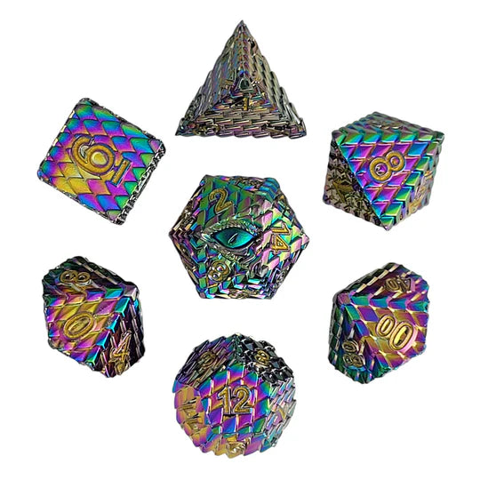 Dragon's Gaze Iridescent Metal RPG Dice Set D&D Accessory Forged Gaming | Red Claw Gaming