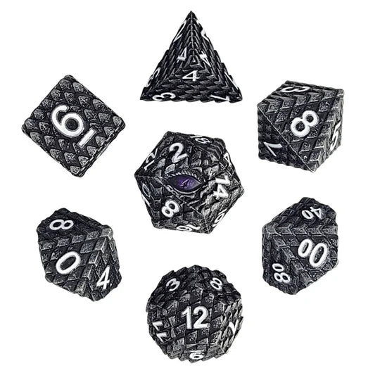 Dragon's Gaze Silver Metal RPG Dice Set D&D Accessory Forged Gaming | Red Claw Gaming
