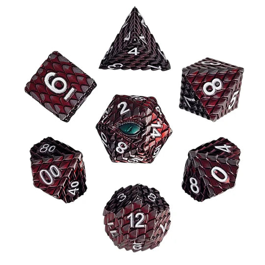 Dragon's Gaze Silver Red Metal RPG Dice Set D&D Accessory Forged Gaming | Red Claw Gaming