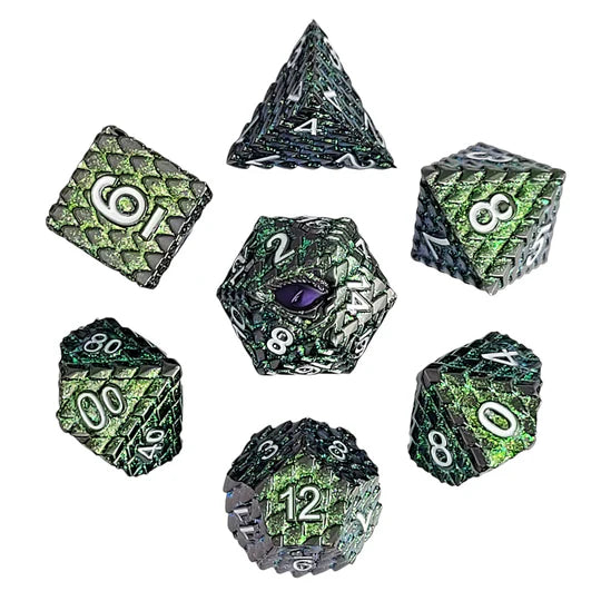 Dragon's Gaze Shimmering Green Metal RPG Dice Set D&D Accessory Forged Gaming | Red Claw Gaming