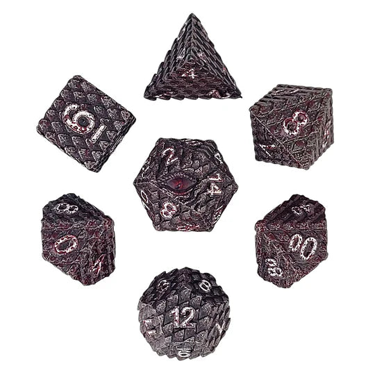 Dragon's Gaze Silver Blood Metal RPG Dice Set D&D Accessory Forged Gaming | Red Claw Gaming