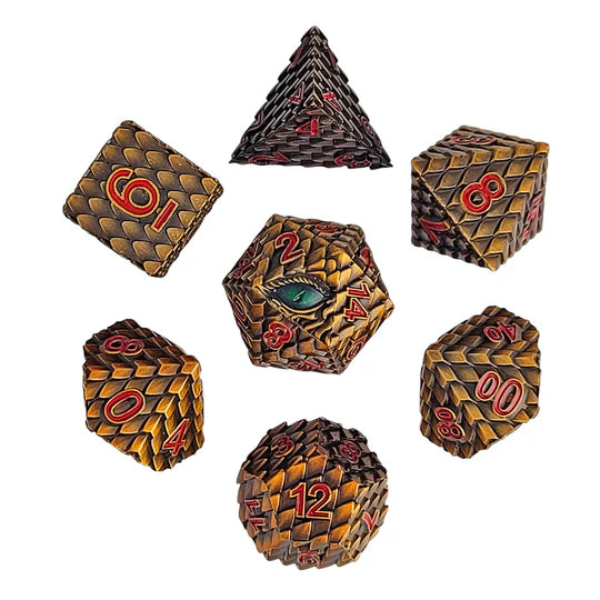 Dragon's Gaze Bronze Metal RPG Dice Set D&D Accessory Forged Gaming | Red Claw Gaming