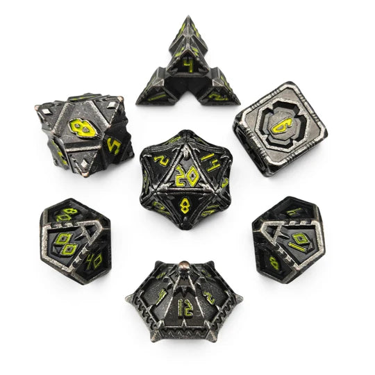 Faction Iron Yellow Metal RPG Dice Set of 7 | Red Claw Gaming