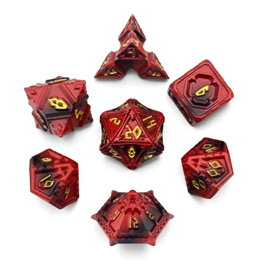Faction Red Black Armor Metal RPG Dice Set of 7 | Red Claw Gaming
