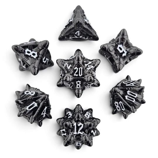 LIFTOFF Gunmetal White Metal RPG Dice Set of 7 | Red Claw Gaming