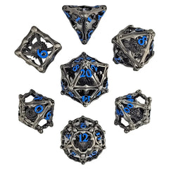 Grave Watcher Silver Blue Hollow Metal RPG Dice Set D&D Accessory Forged Gaming    | Red Claw Gaming