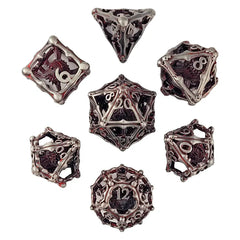 Grave Watcher Silver Red Hollow Metal RPG Dice Set D&D Accessory Forged Gaming    | Red Claw Gaming