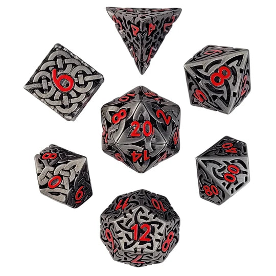 Sacred Hollows Silver Red Hollow Metal RPG Dice Set D&D Accessory Forged Gaming    | Red Claw Gaming