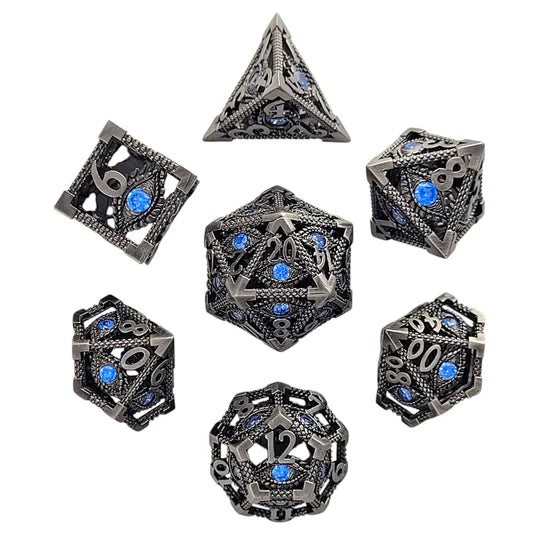 Serpent's Eye Silver Hollow Metal RPG Dice Set D&D Accessory Forged Gaming | Red Claw Gaming