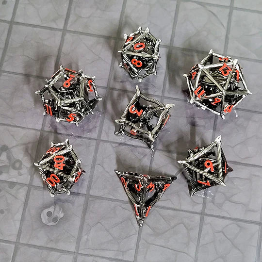 Wicker Dragon Silver Hollow Metal RPG Dice Set D&D Accessory Forged Gaming | Red Claw Gaming