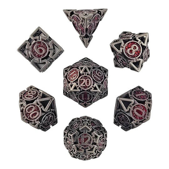 Wind's Rose Red Hollow Metal RPG Dice Set D&D Accessory Forged Gaming    | Red Claw Gaming
