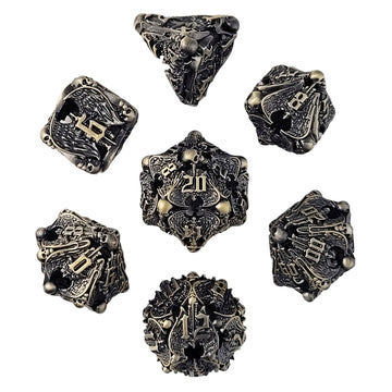 Winged Death Bronze Hollow Metal RPG Dice Set of 7 D&D Accessory Forged Gaming | Red Claw Gaming