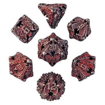 Winged Death Sliver Red Hollow Metal RPG Dice Set of 7 D&D Accessory Forged Gaming | Red Claw Gaming
