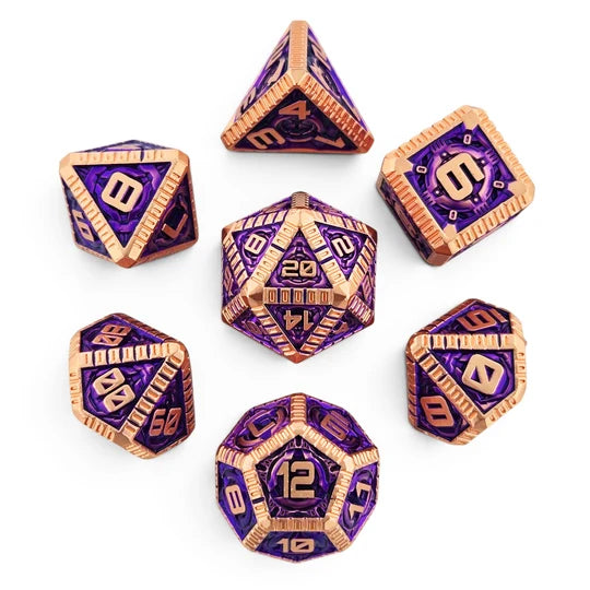 Waygate Warden Copper Purple Metal RPG Dice Set of 7 | Red Claw Gaming