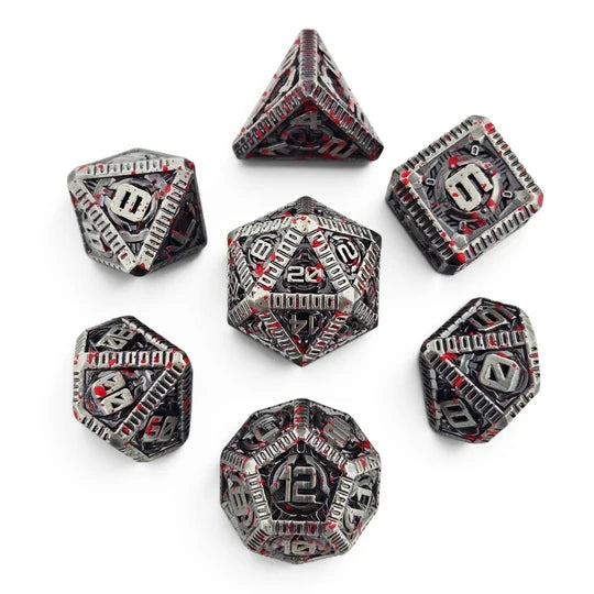 Waygate Warden Blood Splatter Metal RPG Dice Set of 7 | Red Claw Gaming