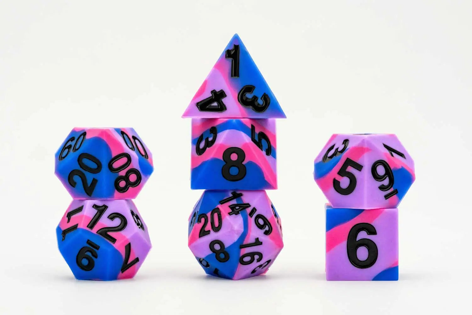 Silicone 7 Dice Set Sharp Edge Pride Bisexual Dice FanRoll Dice    | Red Claw Gaming
