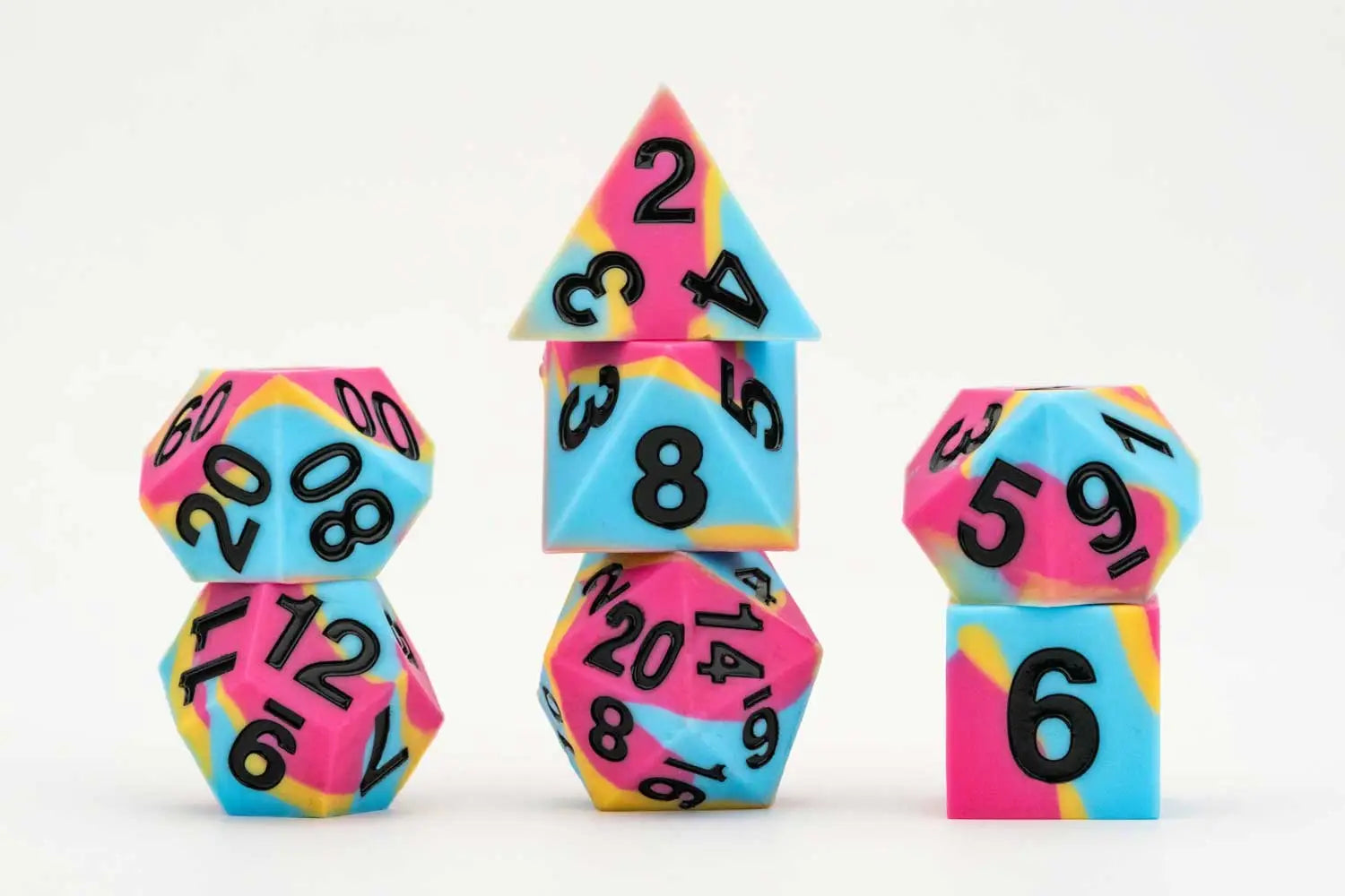 Silicone 7 Dice Set Sharp Edge Pride Pansexual Dice FanRoll Dice    | Red Claw Gaming