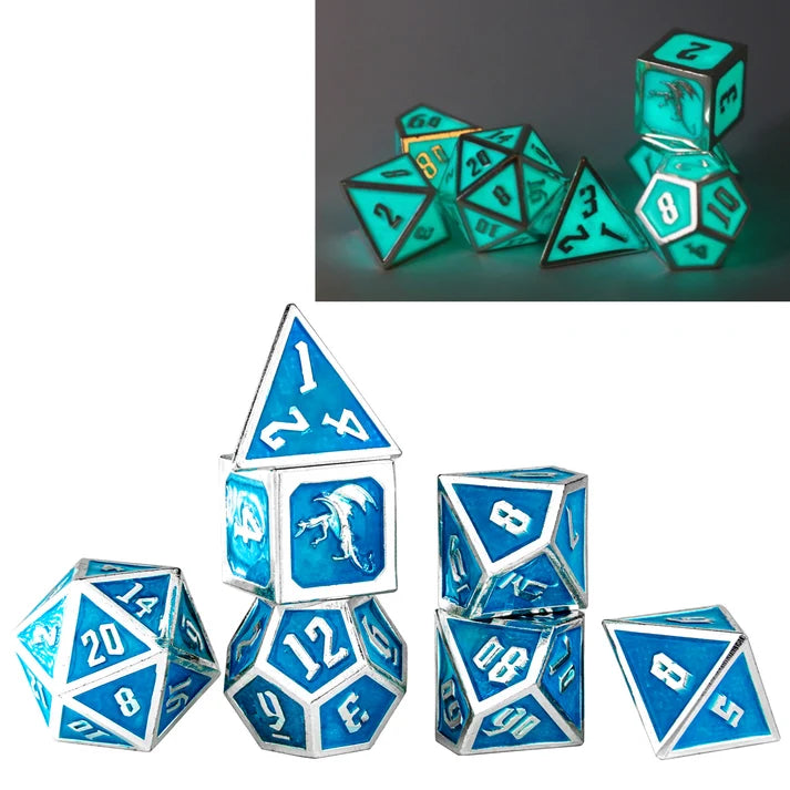 Draconis Silver With Glow In The Dark Dice Set Dice Hymgho Dice | Red Claw Gaming