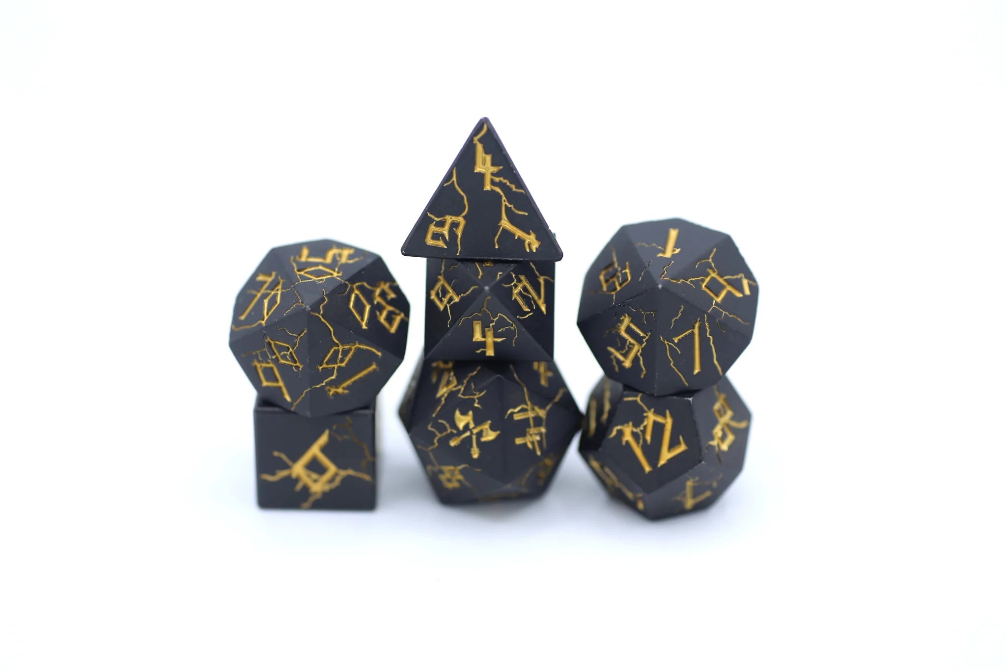 Barbarian Solid Metal Polyhedral Dice Set - Matt Black with Gold Dice Hymgho Dice | Red Claw Gaming