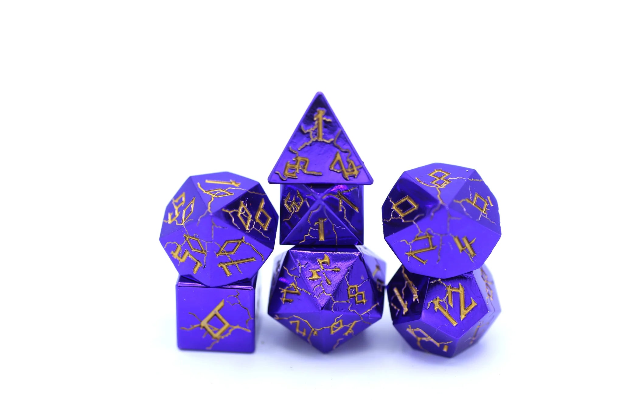 Barbarian Solid Metal Polyhedral Dice Set - Shiny Purple with Gold Dice Hymgho Dice | Red Claw Gaming