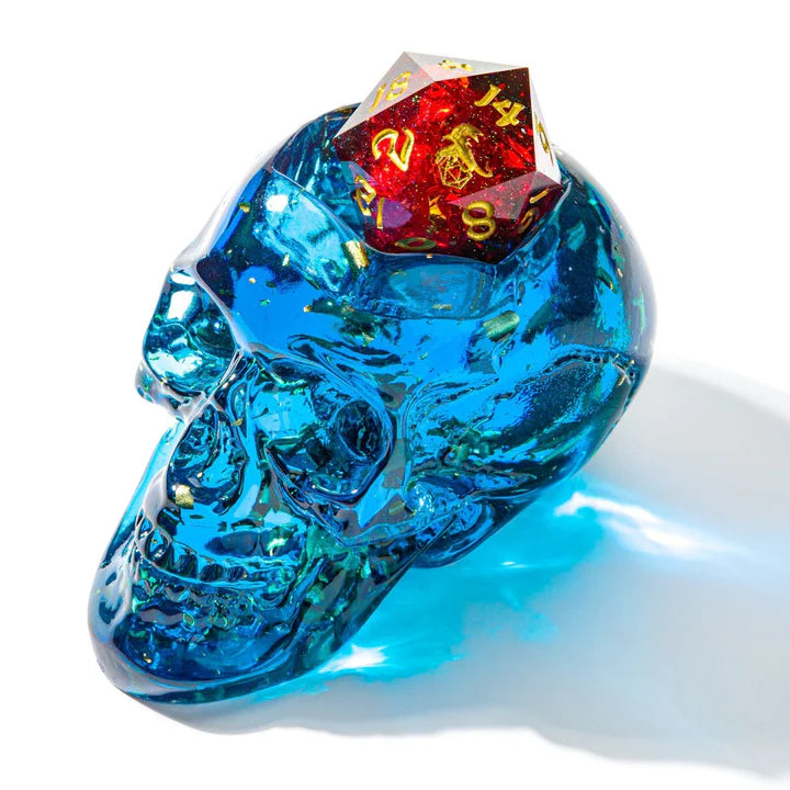 D20 Skull Holder - Blue Dice Hymgho Dice | Red Claw Gaming