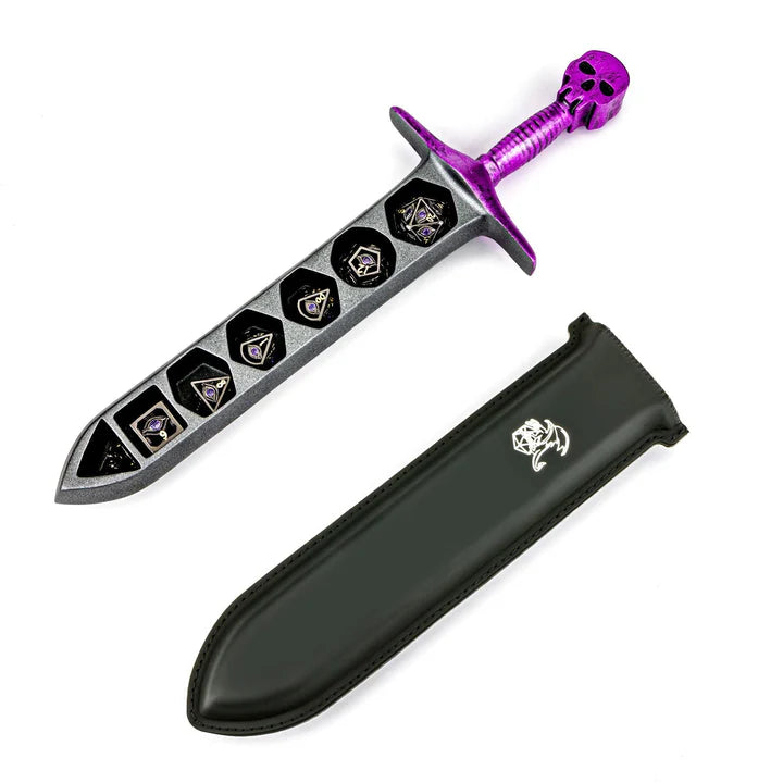 Grim Dagger Dice Case with sheath cover - Purple Dice Hymgho Dice | Red Claw Gaming