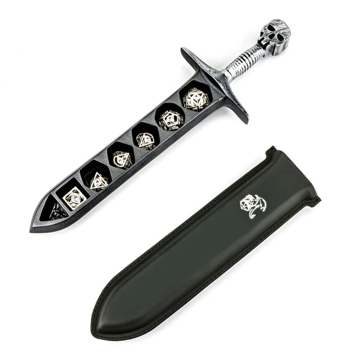 Grim Dagger Dice Case with sheath cover - Silver Dice Hymgho Dice | Red Claw Gaming