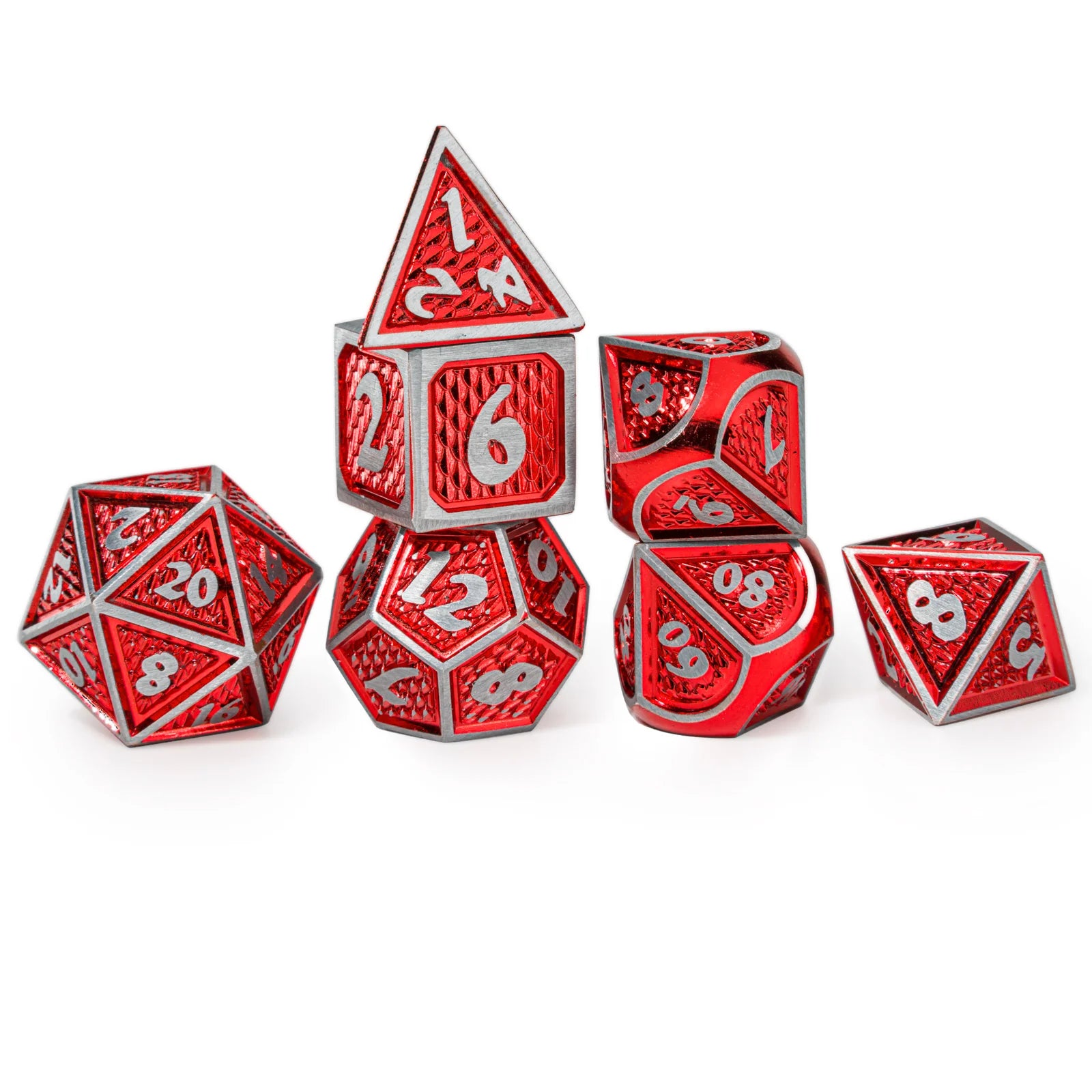 Solid Metal Behemoth Dice set - Brushed Red Dice Hymgho Dice | Red Claw Gaming