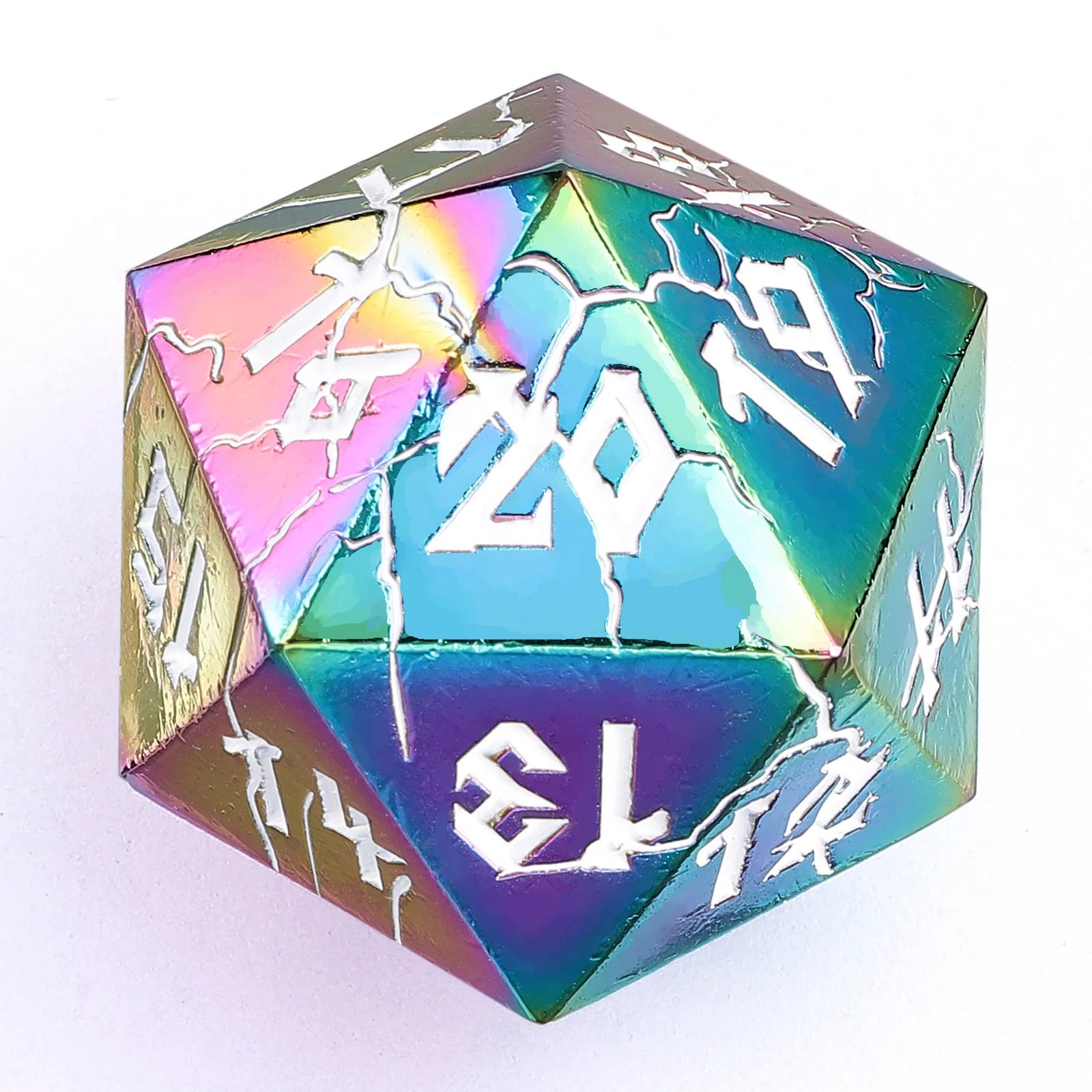 Barbarian 35mm Solid Metal Single D20 Spindown - Chromatic Rainbow | Red Claw Gaming