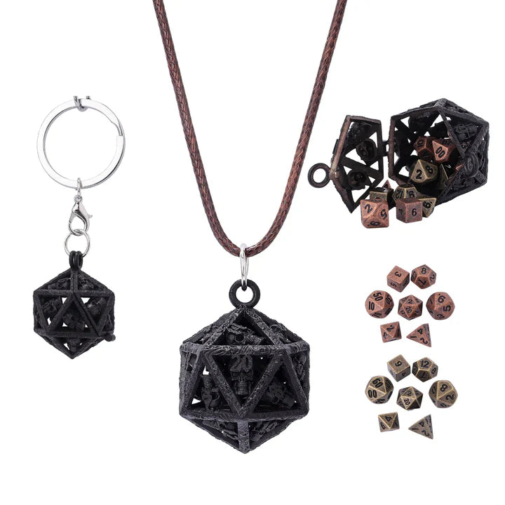Grimskull's D20 Locket Gift Set - Matte Black Dice Hymgho Dice | Red Claw Gaming