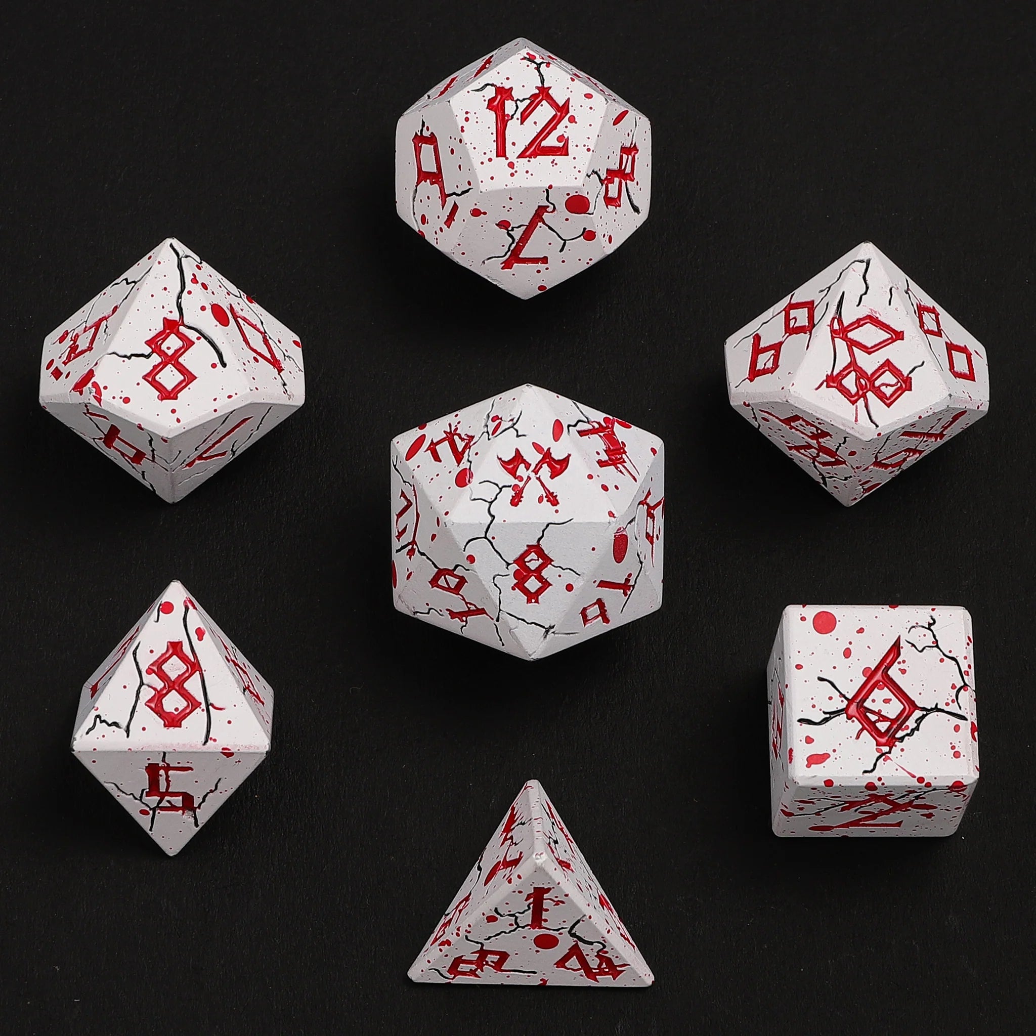 Barbarian Solid Metal Polyhedral Dice Set - Matte White with Blood Red Dice Hymgho Dice | Red Claw Gaming