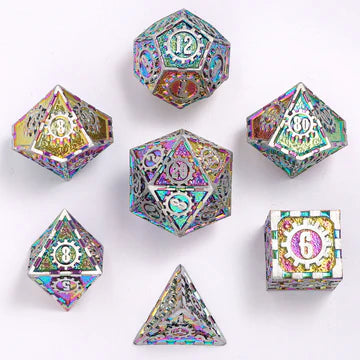 Gears of Fate Solid Metal Dice Set-Brushed Rainbow | Red Claw Gaming