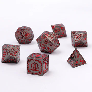 Wizard Solid Metal Polyhedral Dice Set - Gunmetal with Blood Dice Hymgho Dice | Red Claw Gaming