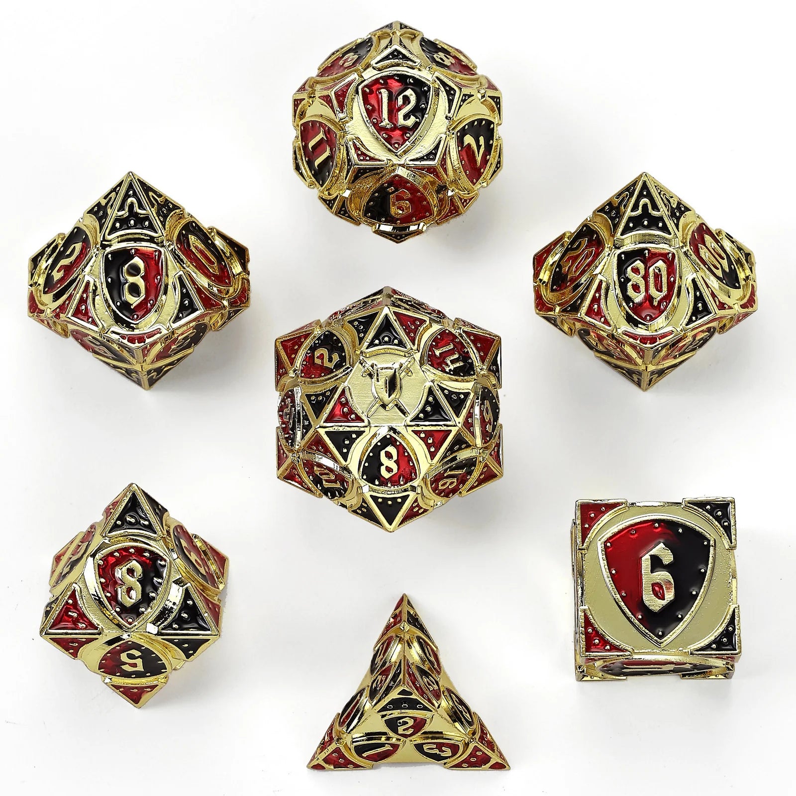 Solid Metal Fighter RPG Dice Set - Gold w/ Red & Black Dice Hymgho Dice | Red Claw Gaming