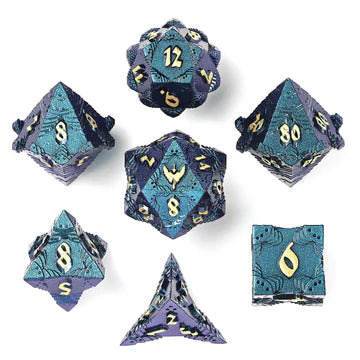 Solid Metal Paladin Class RPG Dice Set - Glitter Blue with Gold Dice Hymgho Dice | Red Claw Gaming