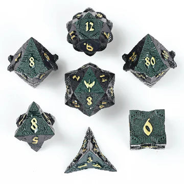 Solid Metal Paladin Class RPG Dice Set - Glitter Green with Gold Dice Hymgho Dice | Red Claw Gaming