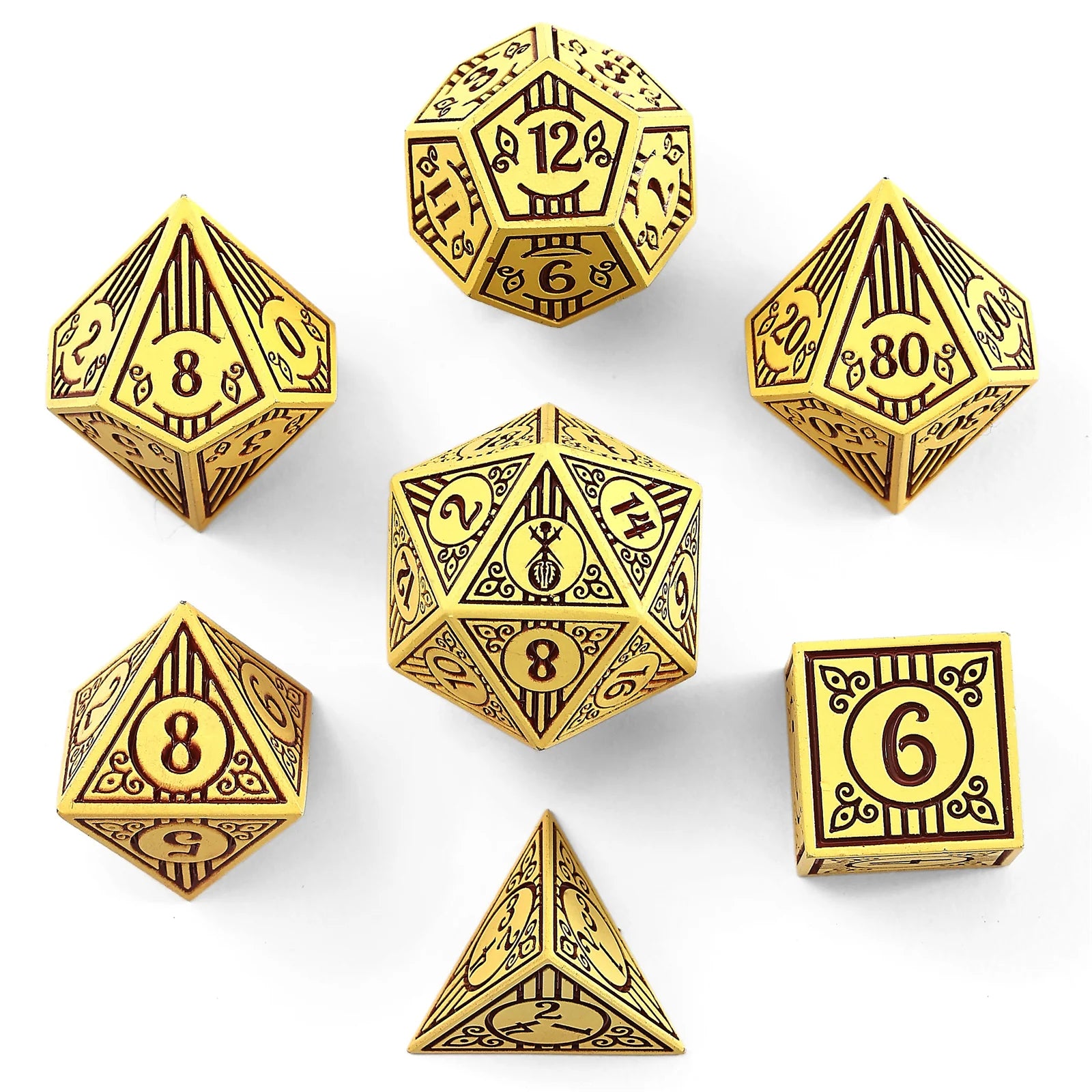 Solid Metal Bard RPG Dice Set - Dark Cream w/Brown Dice Hymgho Dice | Red Claw Gaming