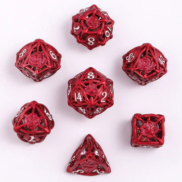 Hollow Metal Rose Dice Set - Red Dice Hymgho Dice | Red Claw Gaming