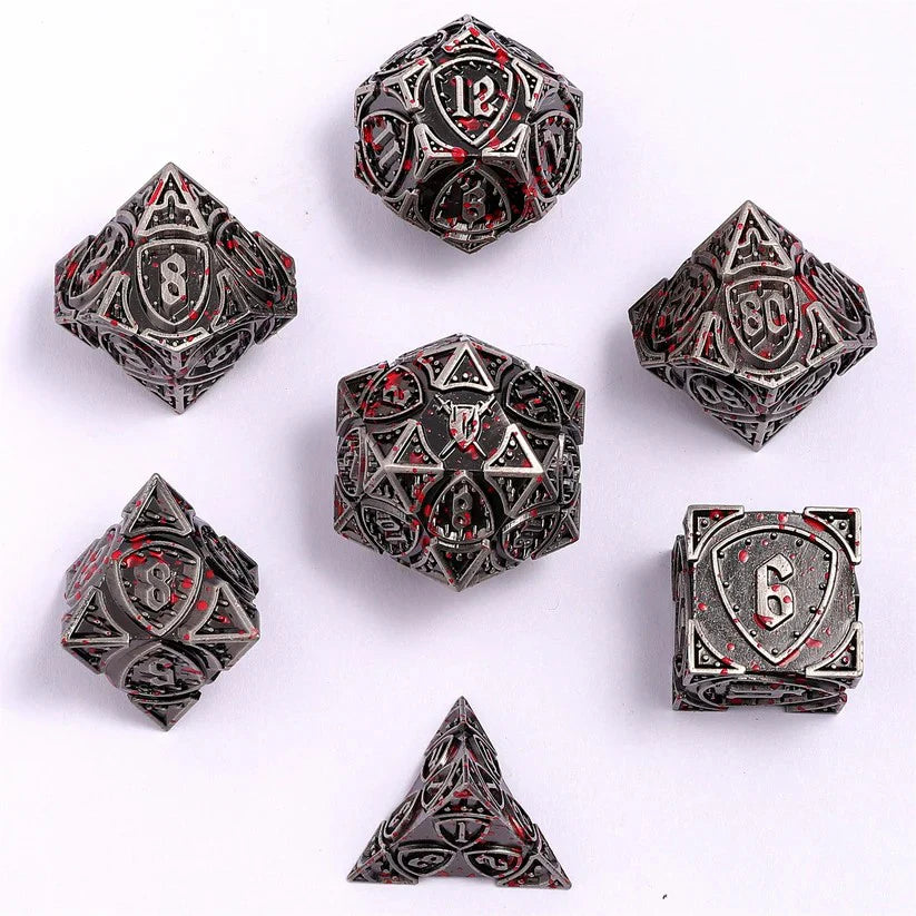 Solid Metal Fighter RPG Dice Set - Ancient Bronze w/Blood Splatter Dice Hymgho Dice | Red Claw Gaming