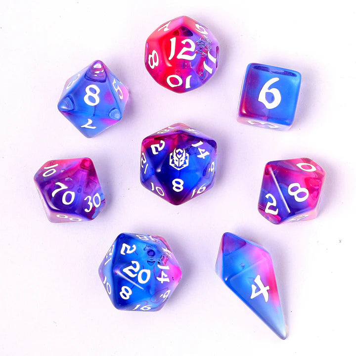 Wyrmforged Rollers - Rounded Edge 8 Piece Polyhedral Dice set - Unicorn Tears Dice Hymgho Dice | Red Claw Gaming