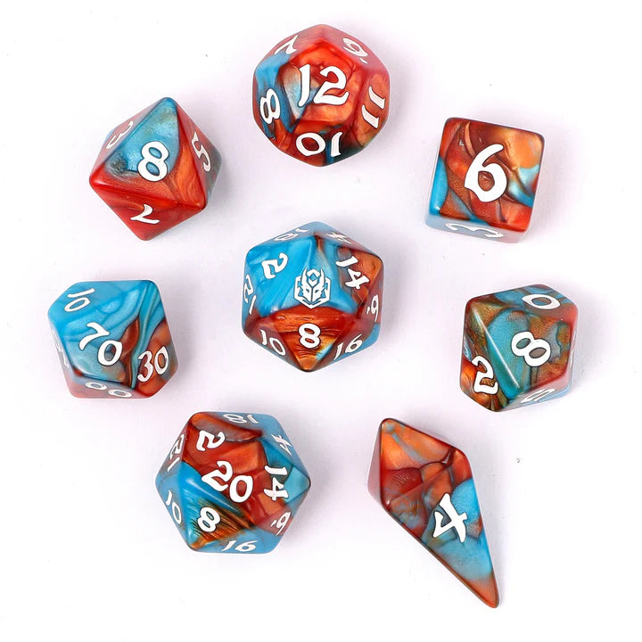 Wyrmforged Rollers - Rounded Edge 8 Piece Polyhedral Dice set - Bard's Cloak Dice Hymgho Dice | Red Claw Gaming