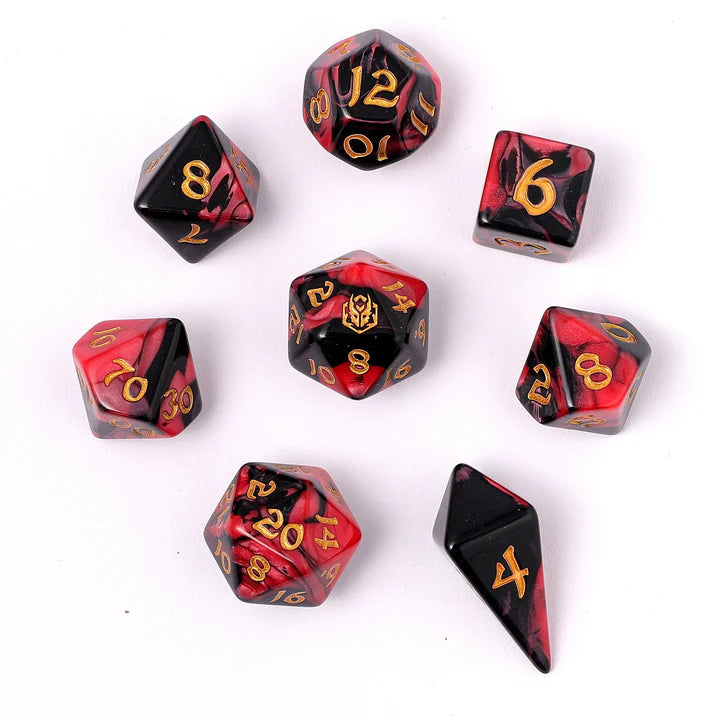 Wyrmforged Rollers - Rounded Edge 8 Piece Polyhedral Dice set - Blood Pact Dice Hymgho Dice | Red Claw Gaming