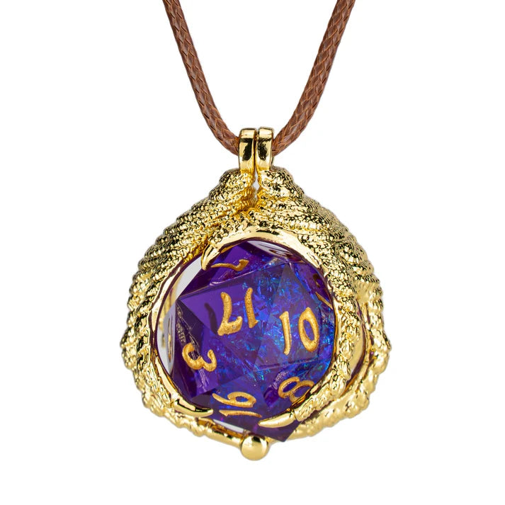 Dragon Claw Necklace with D20 - Gold Dice Hymgho Dice | Red Claw Gaming
