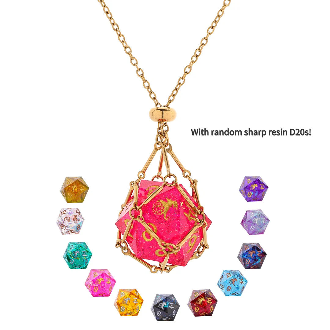 Mysticage Dice Chain Necklace with D20 - Gold Chain | Red Claw Gaming