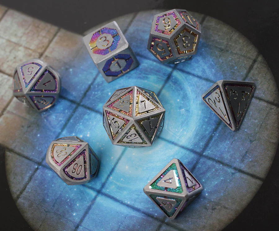 Potent Portent 7-Piece Metal Dice Set D&D Accessory Forged Gaming    | Red Claw Gaming