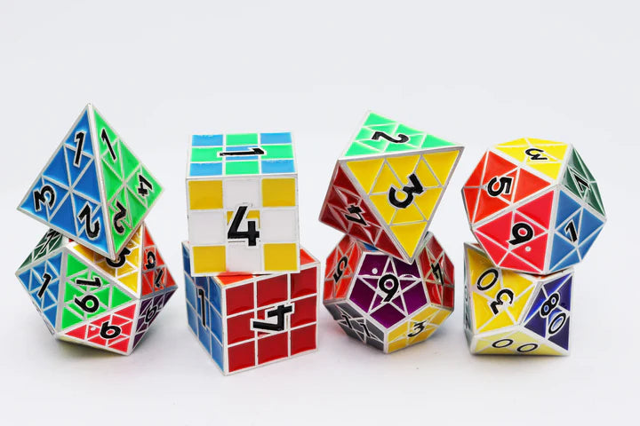 PUZZLE CUBE: SILVER - METAL 8 PIECE DICE SET Dice & Counters Foam Brain Games    | Red Claw Gaming