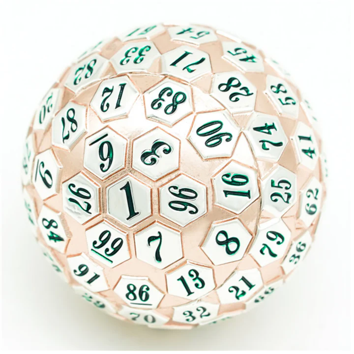 45MM METAL D100 - ROSE GOLD & SILVER Dice & Counters Foam Brain Games    | Red Claw Gaming