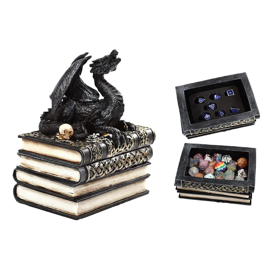 Forged Dragon on a Pedestal of Books Dice Box D&D Accessory Forged Gaming    | Red Claw Gaming